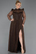Robe De Soirée Grande Taille Dantelle Longue Brun ABU5882