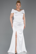 Robe de Soirée Grande Taille Longue Satin Blanc ABU5878