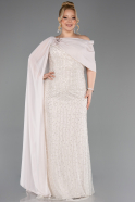 Robe de Soirée Grande Taille Longue Perlé Beige ABU5819