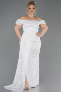 Robe de Soirée Grande Taille Longue Dantelle Blanc ABU5729