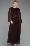 Robe De Soirée Grande Taille Longue Mousseline Brun ABU5852