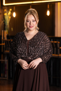 Robe Grande Taille Longue Mousseline Brun ABU5859