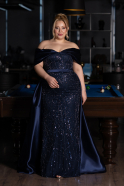 Robe Grande Taille Longue Perlé Bleu Marine ABU5742