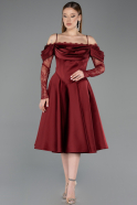 Robe de Cérémonie Midi Satin Rouge Bordeaux ABK2552