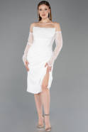 Robe de Cérémonie Midi Dantelle Blanc ABK2558