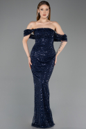Robe de Soirée Longue Squameuse Bleu Marine ABU5886