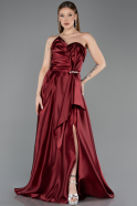 Robe De Soirée Satin Longue Rouge Bordeaux ABU4561