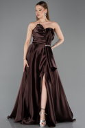 Robe De Soirée Satin Longue Brun ABU4561