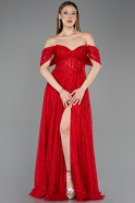 Robe de Soirée Longue Dantelle Rouge ABU5867
