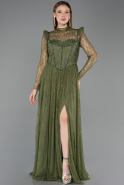 Robe de Soirée Longue Dantelle Kaki ABU5887