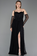 Robe de Soirée Longue Dantelle Noir ABU5887