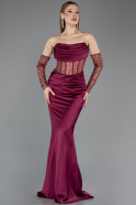 Robe Queue de Poisson Longue Satin Couleur Cerise ABU5888