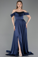 Tenue de Soirée Longue Satin Bleu Marine ABU5891
