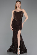 Robe de Soirée Longue Dantelle Brun ABU5892
