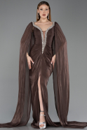 Robe de Soirée Longue Mousseline Brun ABU5868