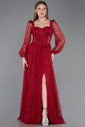 Robe De Soirée Dantelle Longue Rouge Bordeaux ABU5797