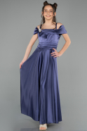 Robe de Soirée Enfants Longue Satin Bleu Marine ABU5902