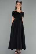 Robe de Soirée Enfants Longue Satin Noir ABU5910