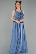 Robe de Soirée Enfants Longue Satin Indigo ABU4831