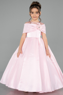 Robe de Mariage Pour Enfant Longue Satin Rose ABG172