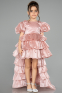 Robe de Soirée Enfants Devant Court Dos Long Satin Poudre ABO131