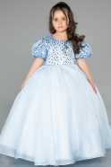 Robe De Mariage Pour Enfant Satin Longue Bleu ABG174