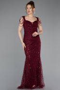 Robe de Soirée Longue Perlé Rouge Bordeaux ABU5914