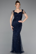 Robe de Soirée Longue Perlé Bleu Marine ABU5914