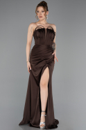 Robe de Soirée Longue Satin Brun ABU5923