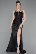 Robe de Soirée Longue Satin Noir ABU5923