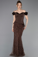 Robe De Soirée Perlé Longue Brun ABU5616