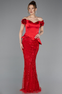 Robe De Soirée Perlé Longue Rouge ABU5616