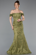 Robe de Soirée Longue Dantelle Kaki ABU5609