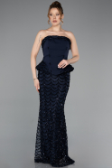 Robe de Soirée Longue Squameuse Bleu Marine ABU5919