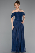 Robe de Soirée Longue Mousseline Bleu Marine ABU5920