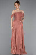 Robe de Soirée Longue Mousseline Marron Clair ABU5920