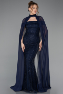 Robe de Soirée Longue Perlé Bleu Marine ABU5915