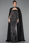 Robe De Soirée Perlé Longue Noir-Argent ABU5915