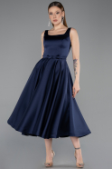 Robe de Cérémonie Midi Satin Bleu Marine ABK2586