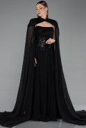 Robe de Soirée Longue Mousseline Noir ABU5931