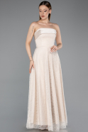 Robe de Soirée Longue Dantelle Beige ABU5943