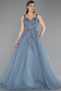 Robes De Soirée Grande Taille Longue Bleu Fumé ABU5965
