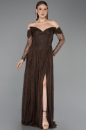 Robe de Soirée Longue Dantelle Brun ABU5945