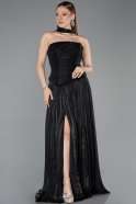 Robe de Soirée Longue Mousseline Noir ABU5957