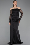 Robe Queue de Poisson Longue Satin Noir ABU5949