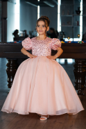 Robe de Mariage Pour Enfant Longue Satin Saumon ABG174