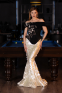Haute Couture Robe Longue Squameuse Noir-Blanc ABU5952