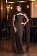 Robe de Soirée Longue Dantelle Brun ABU5941