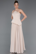 Robe De Soirée Mousseline Longue Beige ABU5681