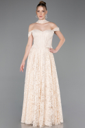 Robe de Soirée Longue Dantelle Beige ABU5942
